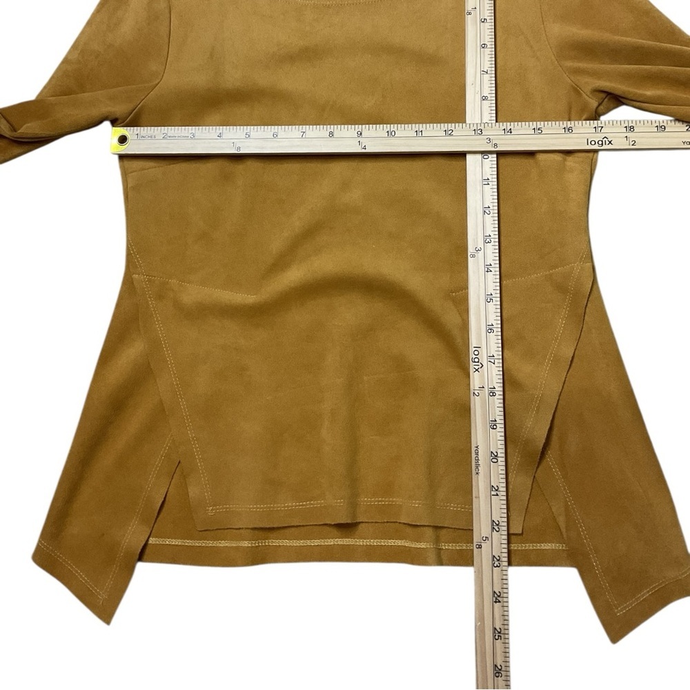 Axyeh Womens Long Sleeve Suede Look Top Small Mustard Boho Blouse - Picture 6 of 7